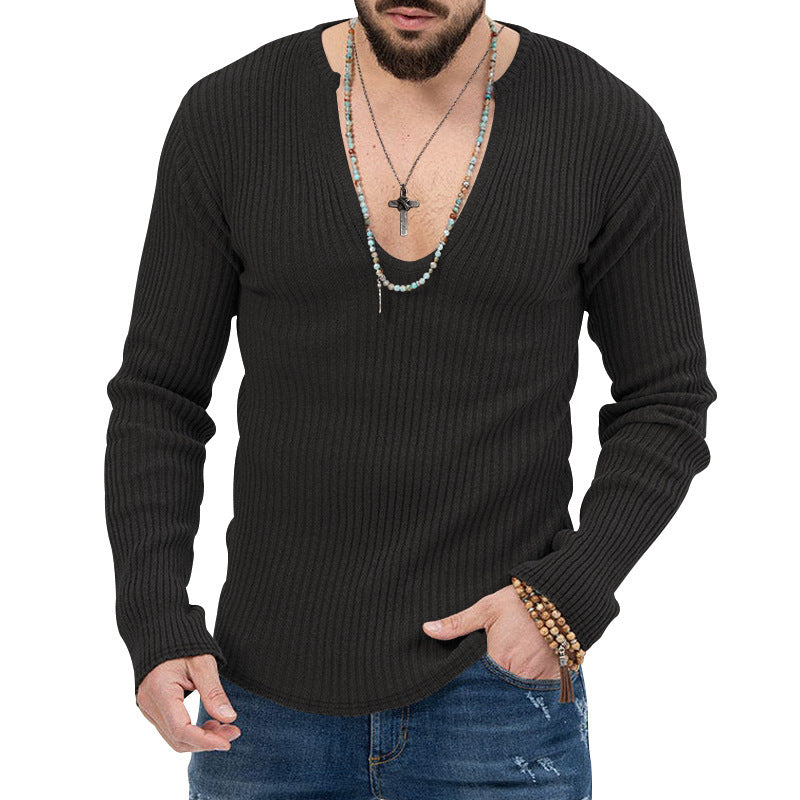 Men's fashionable V-neck sweater with structured ribbed design Lune London