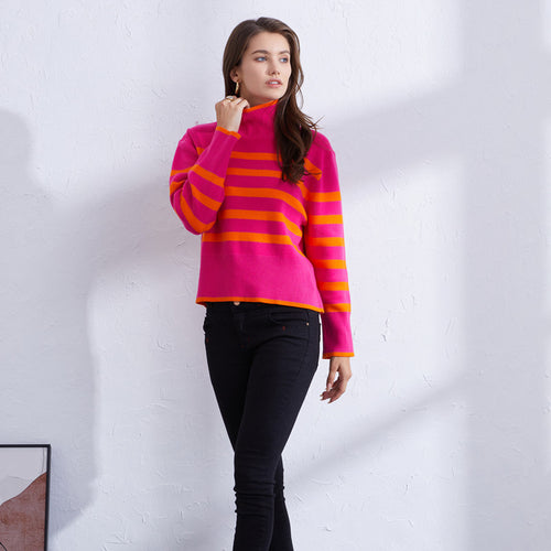 Ladies striped high quality sweater with high collar Amarae