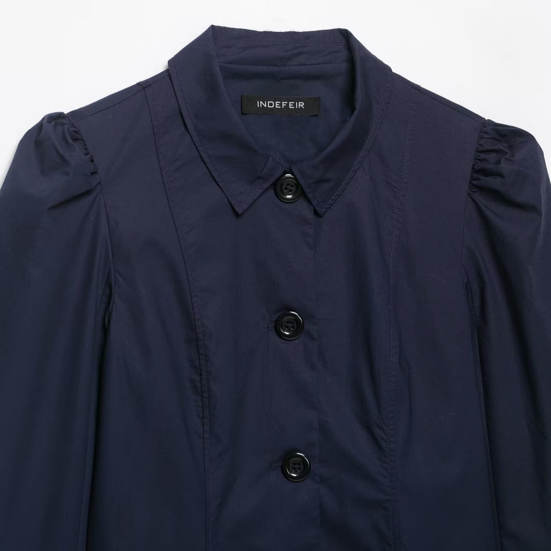 Women's Cropped Shirt Jacket with Puff Sleeves and Continuous Button Placket Amarae