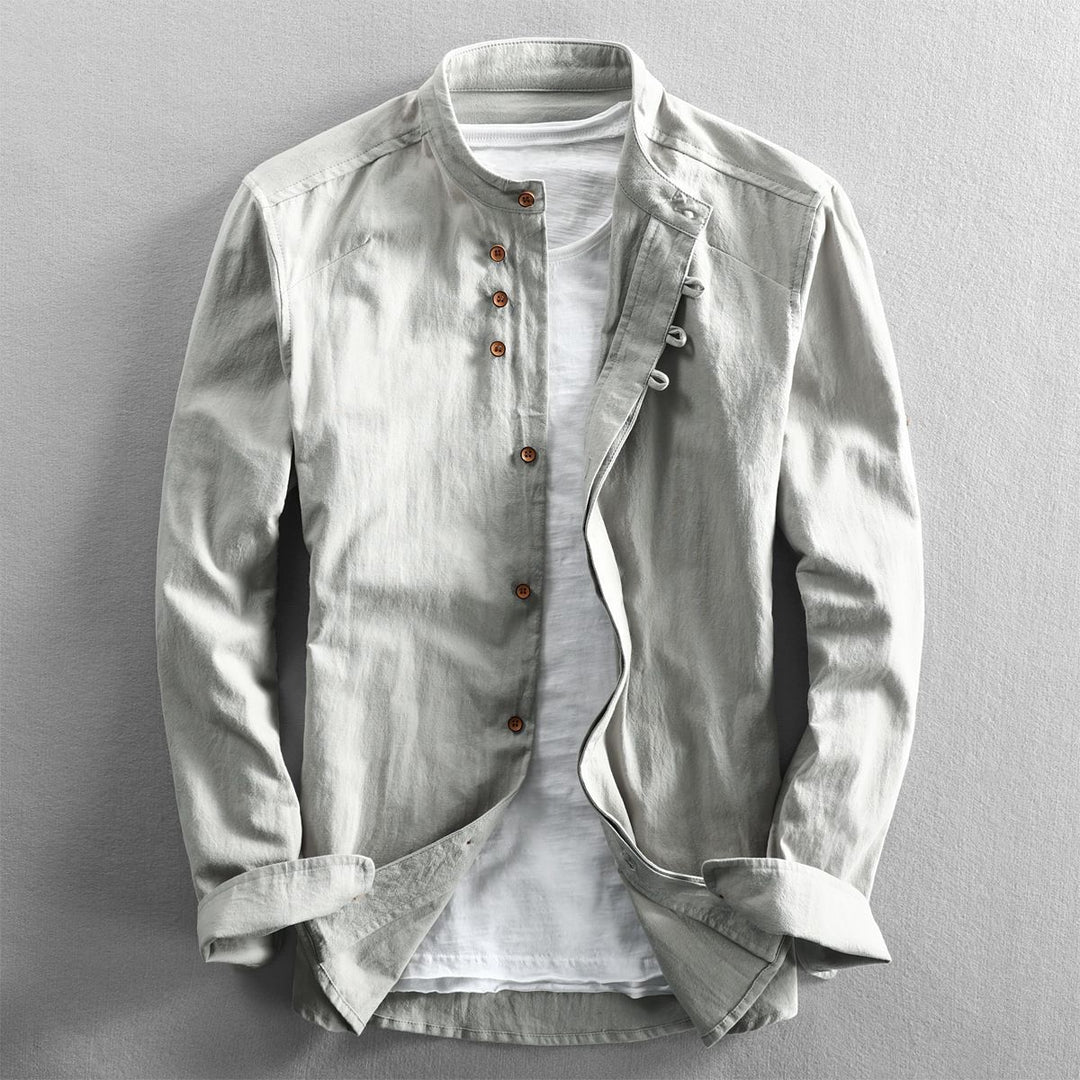 Men's Stand Collar Shirt with Hidden Button Placket and Modern Details Amarae
