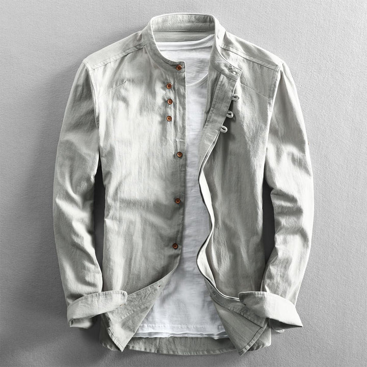 Men's Stand Collar Shirt with Hidden Button Placket and Modern Details Amarae