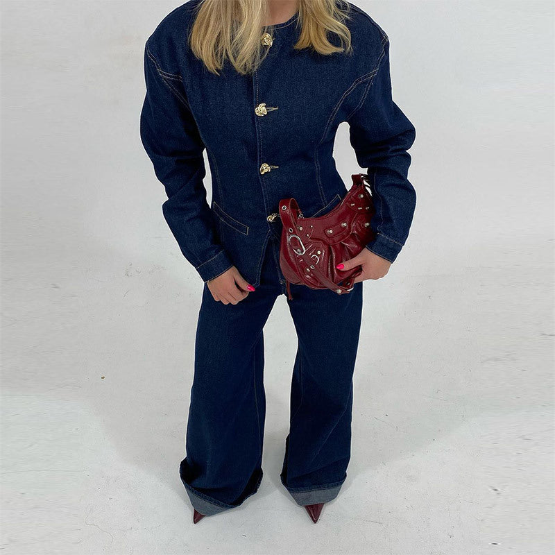 Fitted denim jacket for women with decorative buttons Lune London