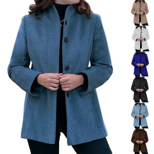 Women's stylish wool coat with modern high collar and practical pockets Amarae