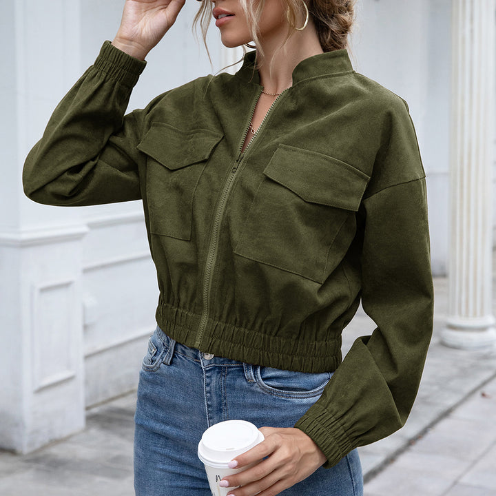 Women's bomber jacket with elastic waist and applied pockets Lune London