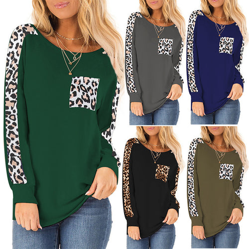 Women’s trendy long sleeve T-shirt with leopard appliqués Amarae