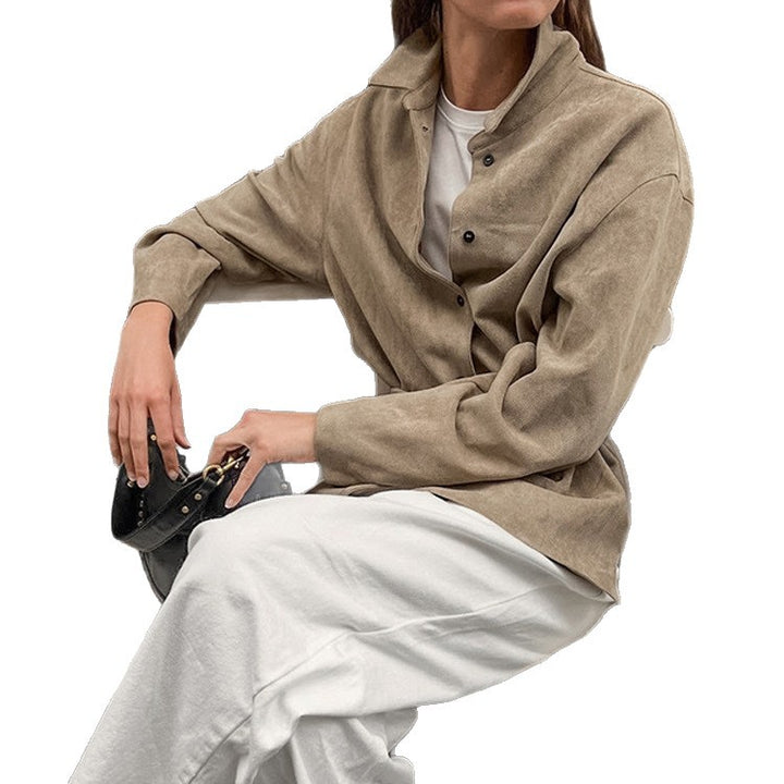 Ladies Oversized Suede-Look Utility Jacket with Drawstring Waist