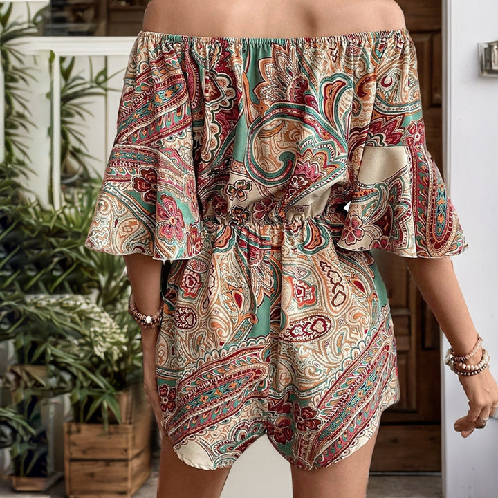 Ladies Off-Shoulder Paisley Print Jumpsuit with Chic Cord Detail and Style