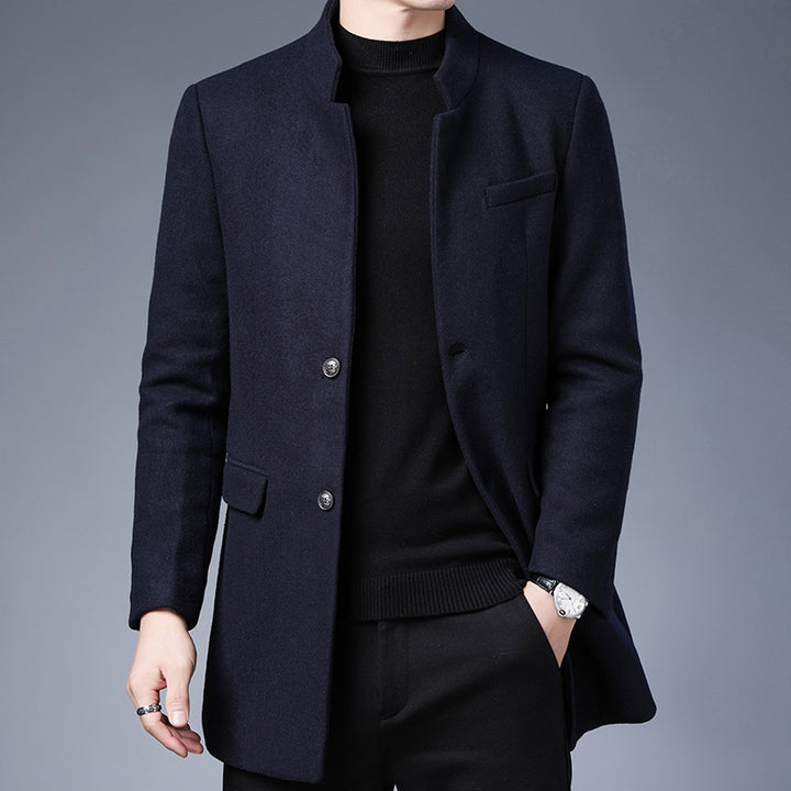 Modern wool coat for men with high collar Lune London