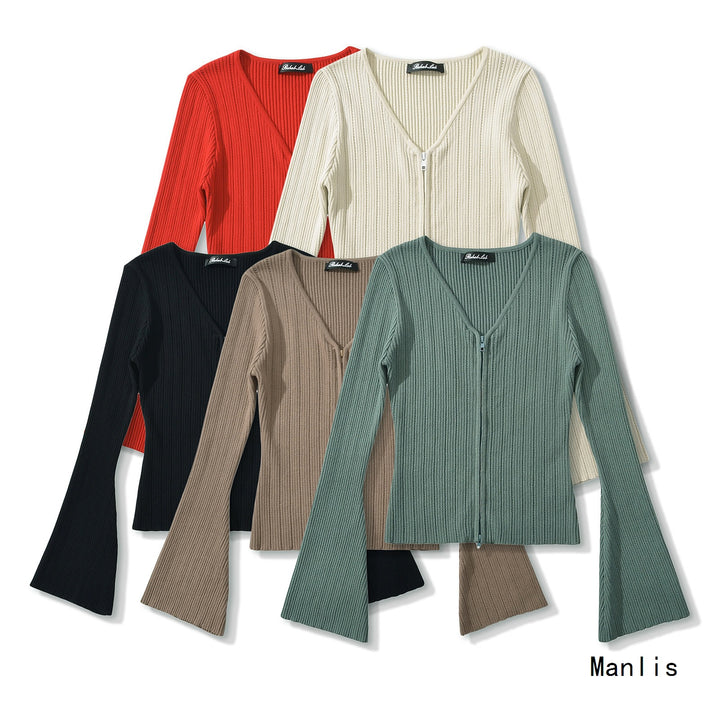 Mesh top for women with plunging V neckline and zipper Lune London