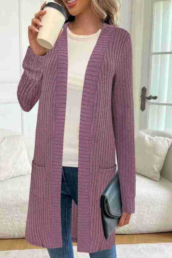 Knitted women's jacket with asymmetrical hem and practical pockets Lune London