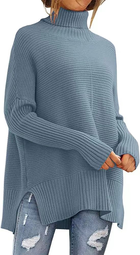 Pull Turtleneck Large Femme avec Structure à Côtes Fines et Coupe Asymétrique Chic & Stil