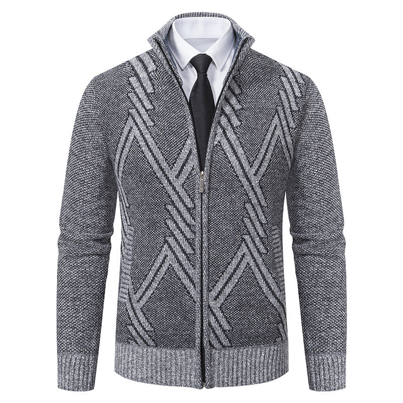 Elegant knitted jacket for men with 3D pattern and high collar Lune London