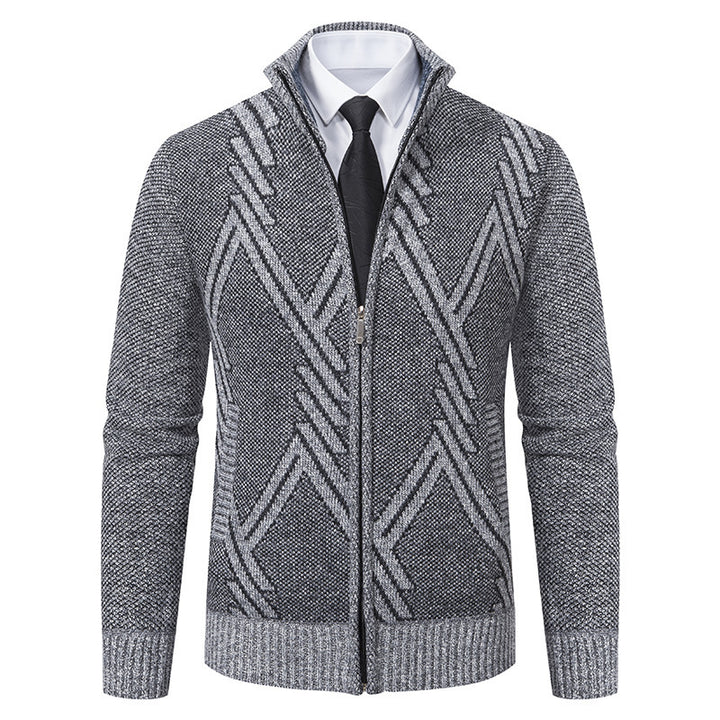 Elegant knitted jacket for men with 3D pattern and high collar Lune London