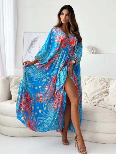Bohemian maxi dress for women with high slit Lune London