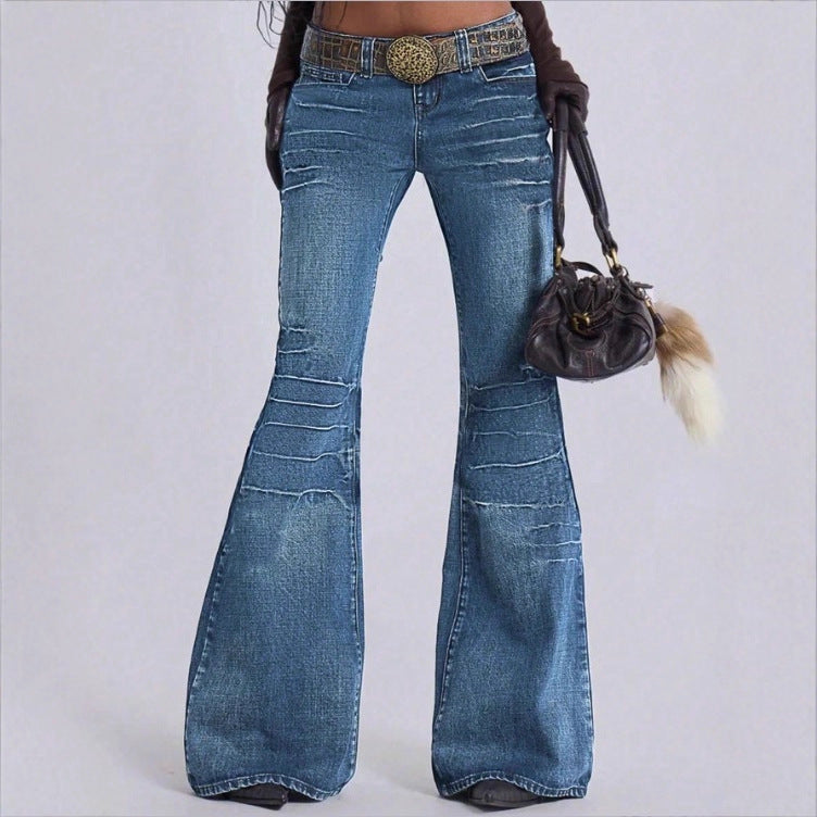 Women's High-Waisted Vintage Flared Jeans in Seventies Style with Horizontal Ribbed Look and Extra Wide Flare Amarae