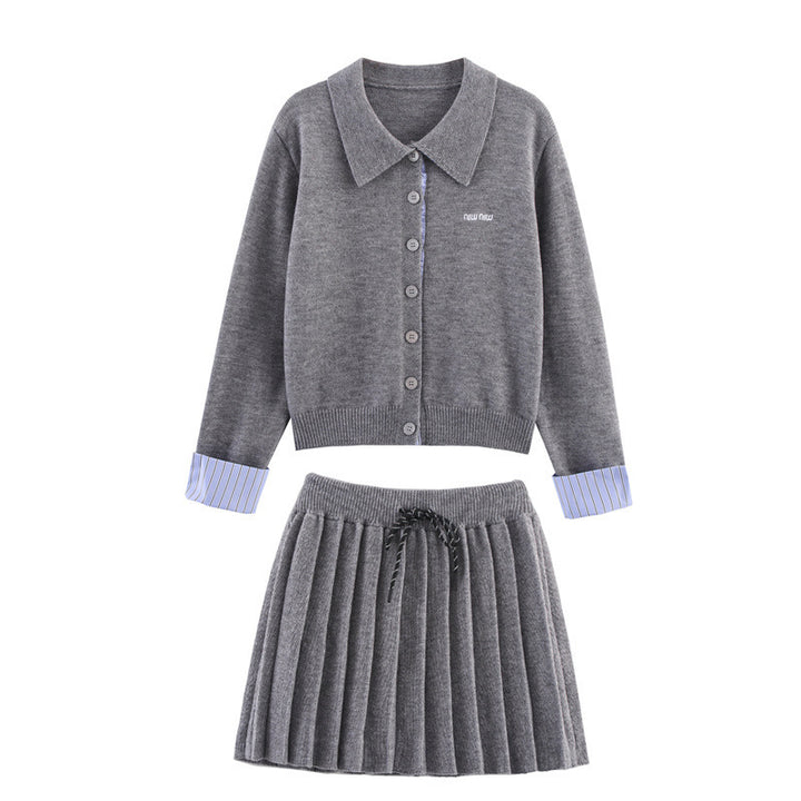 Women's knit set with shirt collar and pleated skirt Lune London
