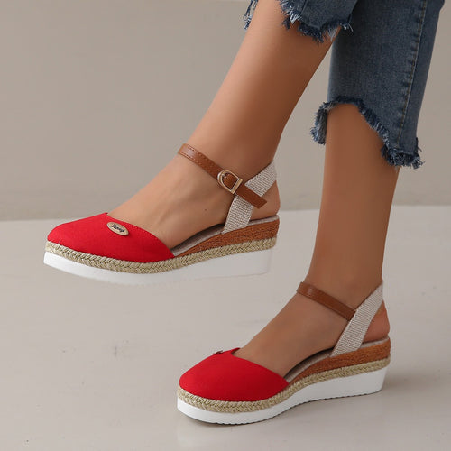 Wedge heel sandals for women with woven strap design and comfortable sole Amarae