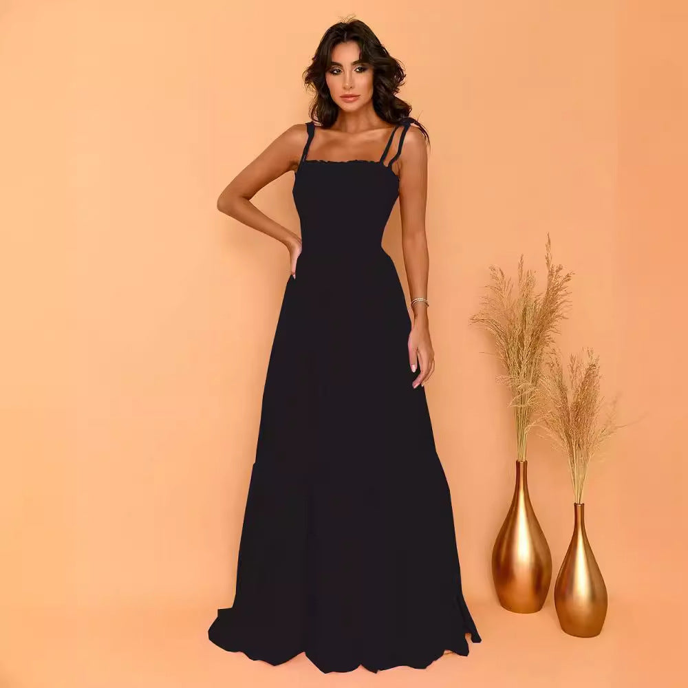 Women's airy maxi dress with spaghetti straps and ruffle details Lune London