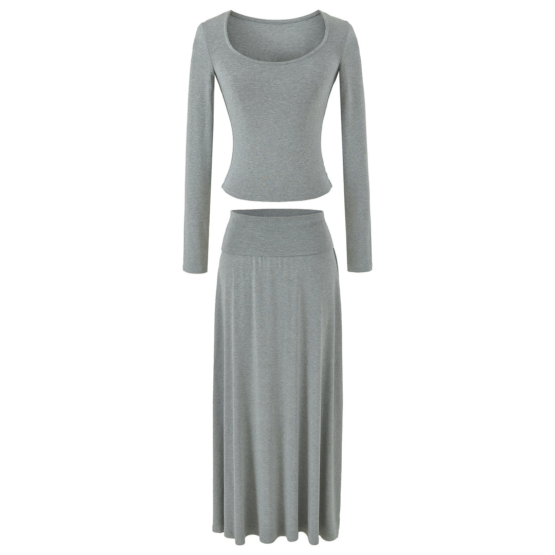 Women's two-piece lounge set made of stretch modal with fitted long-sleeve top and maxi skirt Amarae
