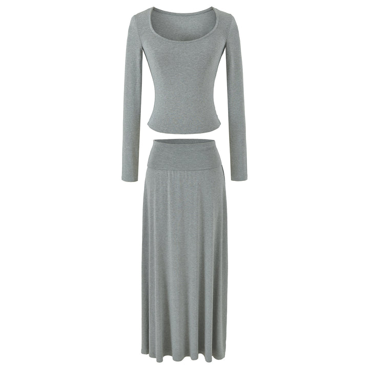Women's two-piece lounge set made of stretch modal with fitted long-sleeve top and maxi skirt Amarae