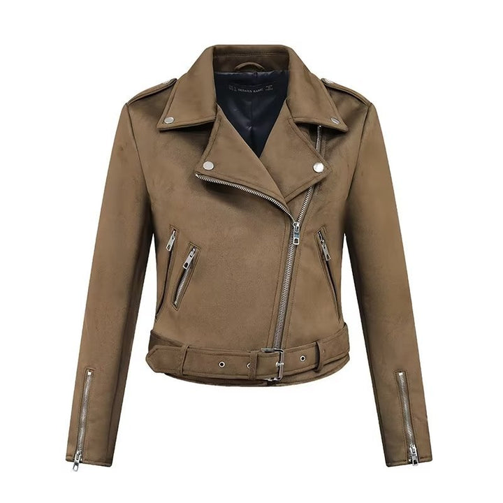 Stylish biker jacket for women with an elegant look in suede with practical pockets Lune London
