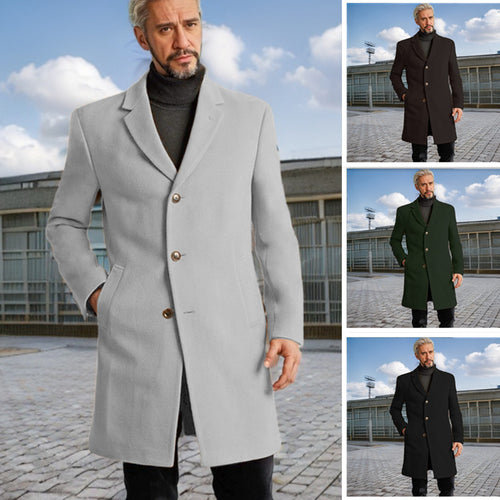 Men's Elegant Long Coat with Trendy Buttons and High-Quality Fabric Amarae