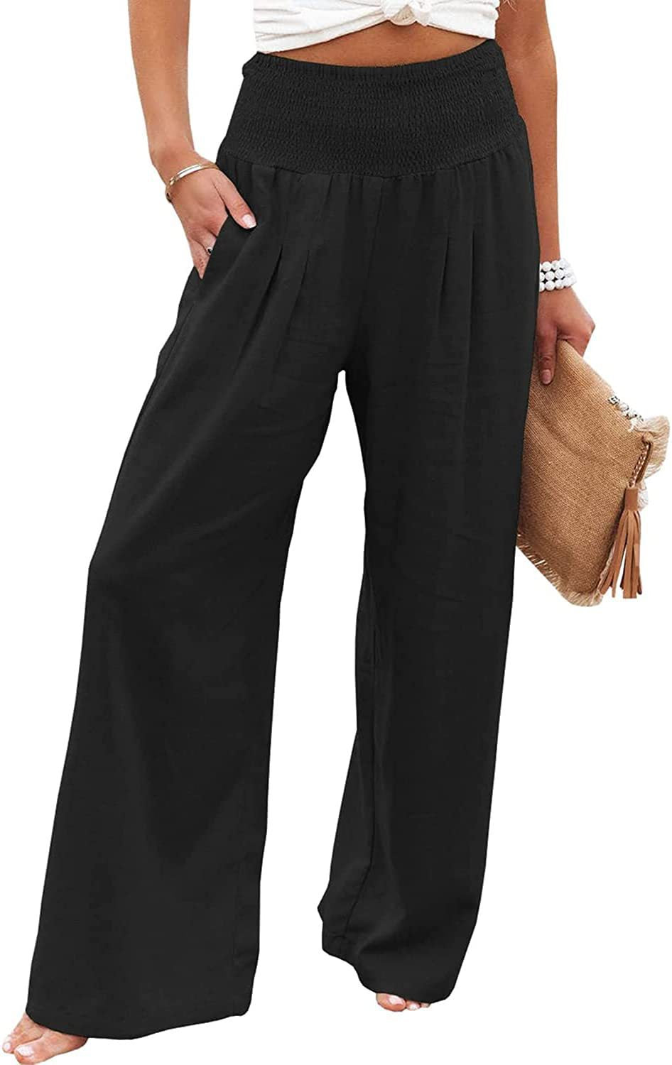 Pantalon Palazzo décontracté pour femmes avec taille élastique et poches latérales Chic & Stil