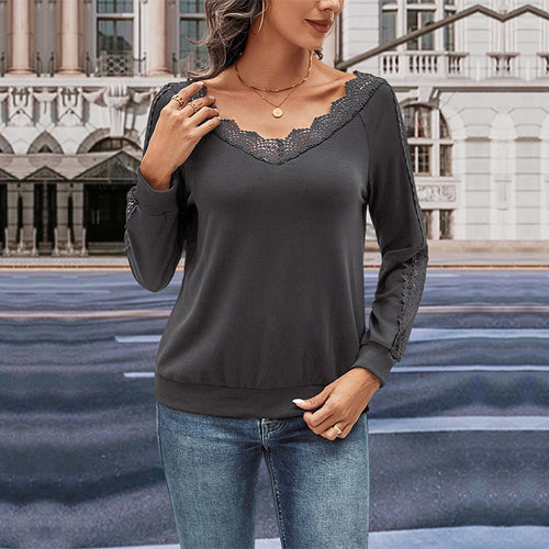 Women's long sleeve blouse with lace decorations and V-neck Amarae