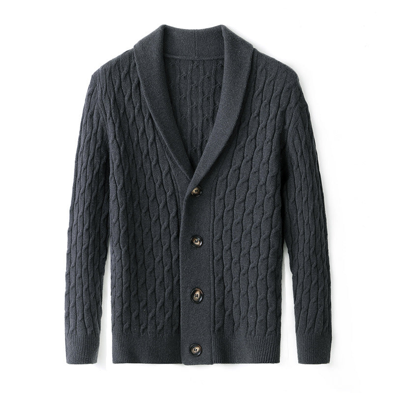 Men's knitted jacket with modern cable pattern and elegant collar Lune London