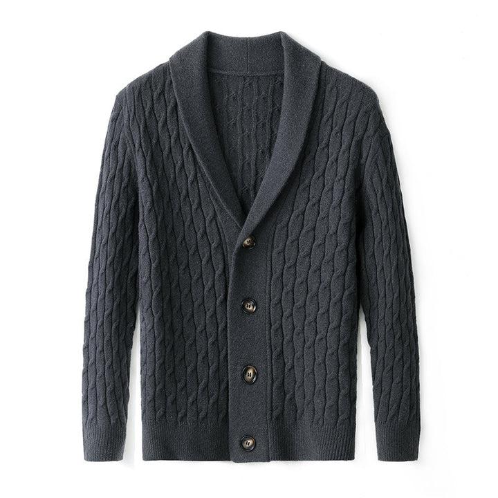 Men's knitted jacket with modern cable pattern and elegant collar Lune London