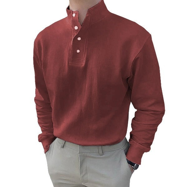 Men's long sleeve Henley shirt with modern high collar and button placket Chic und Stil