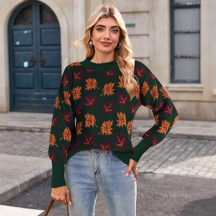 Pull en maille pour femmes avec motif de feuille d'automne Chic & Stil
