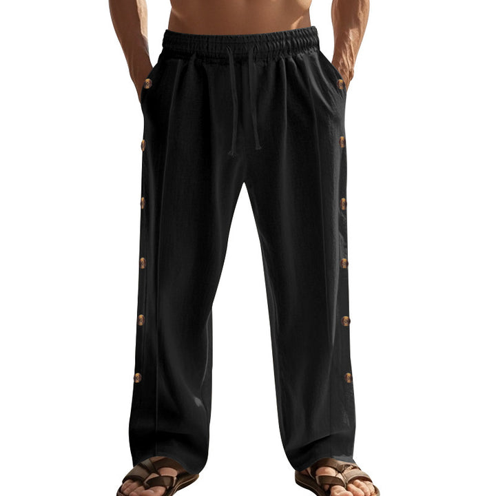 Men's casual beach pants with side button details and elastic waistband Lune London
