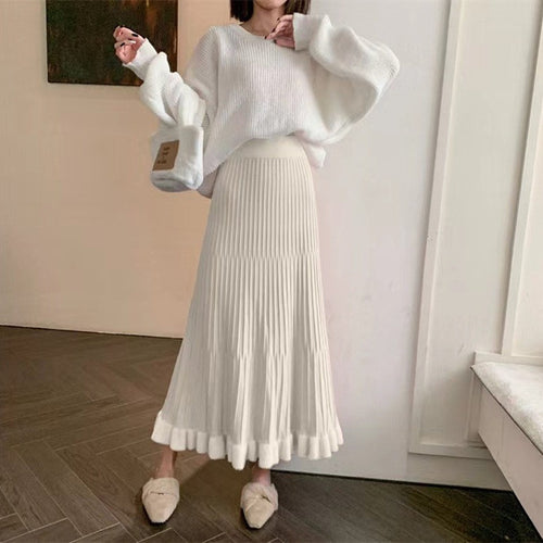 Pleated maxi skirt for women with elegant ruffle finish Amarae