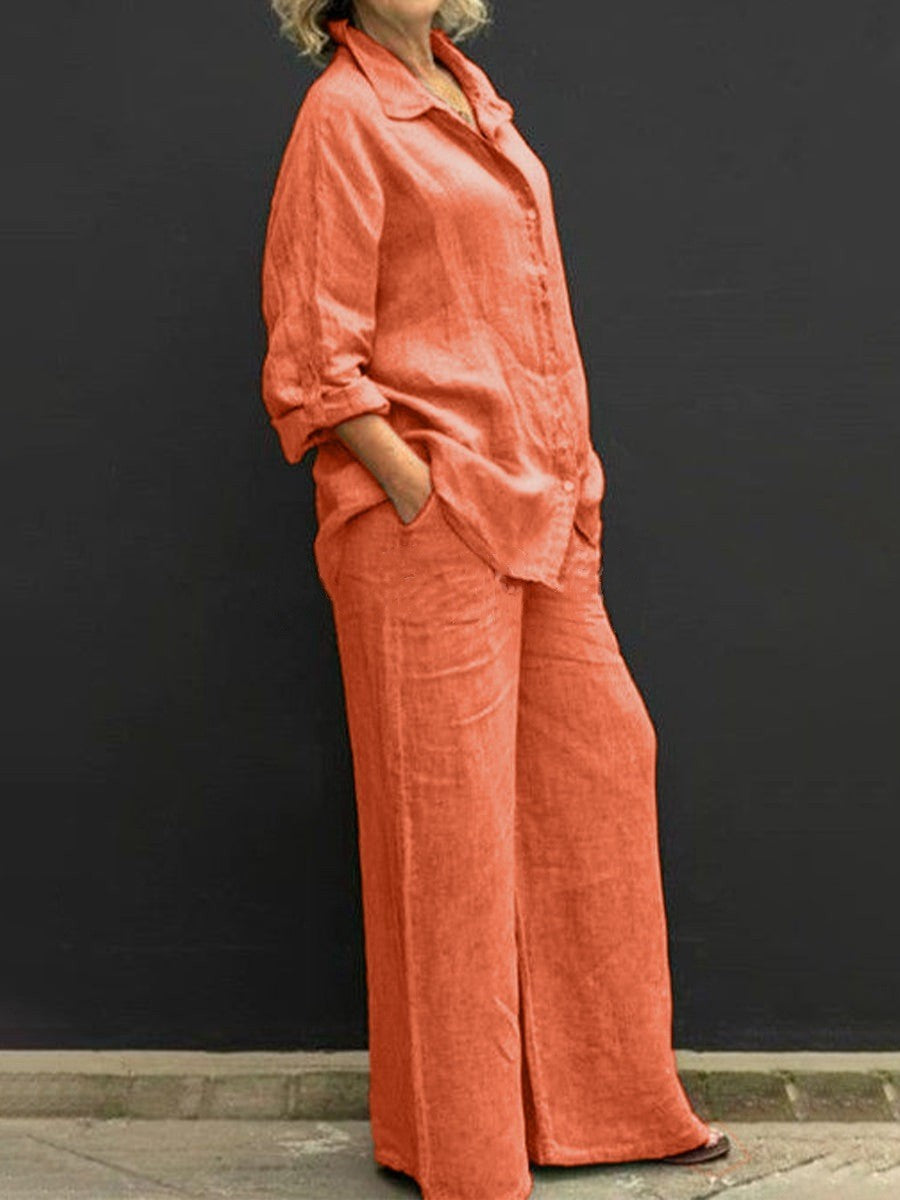 Women's Relaxed-Buttondown-Shirt and High-Waist-Palazzo in Linen Look Amarae