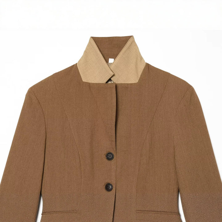 Women's Tailored Short Blazer Jacket with Contrast Collar and Flap Pockets Amarae