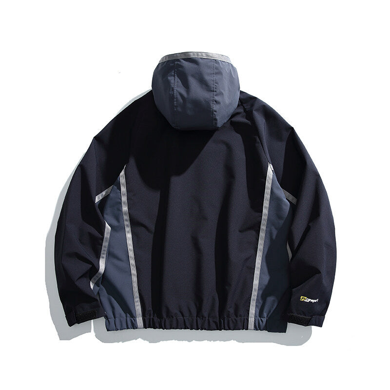 Unisex Water-repellent technical hooded jacket with reflective piping and elastic hem Amarae