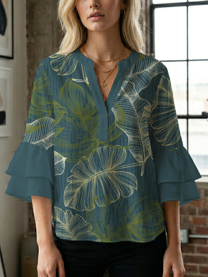 Ladies blouse with voluminous ruffled sleeves and floral print Lune London