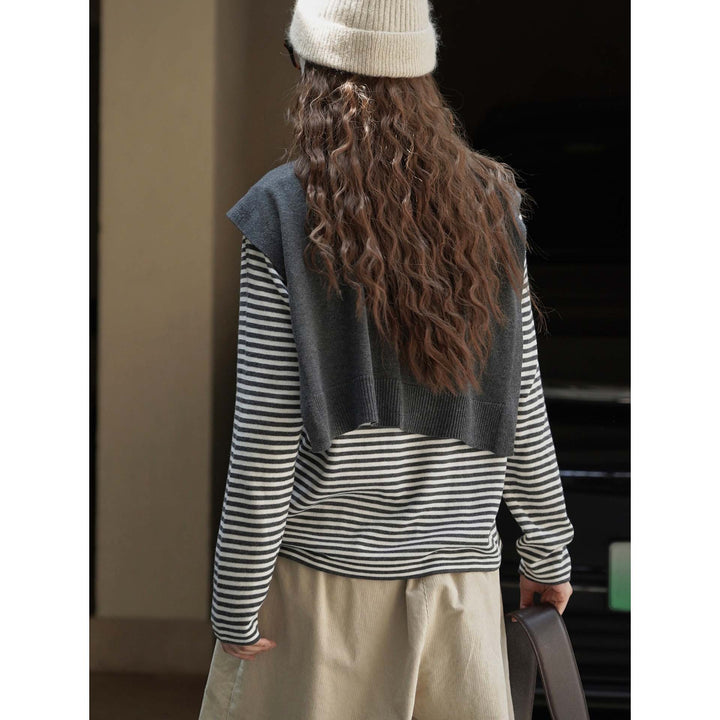 Women’s Maritime Oversize Knit Shirt with Fine Rib Structure and Round Neck Amarae