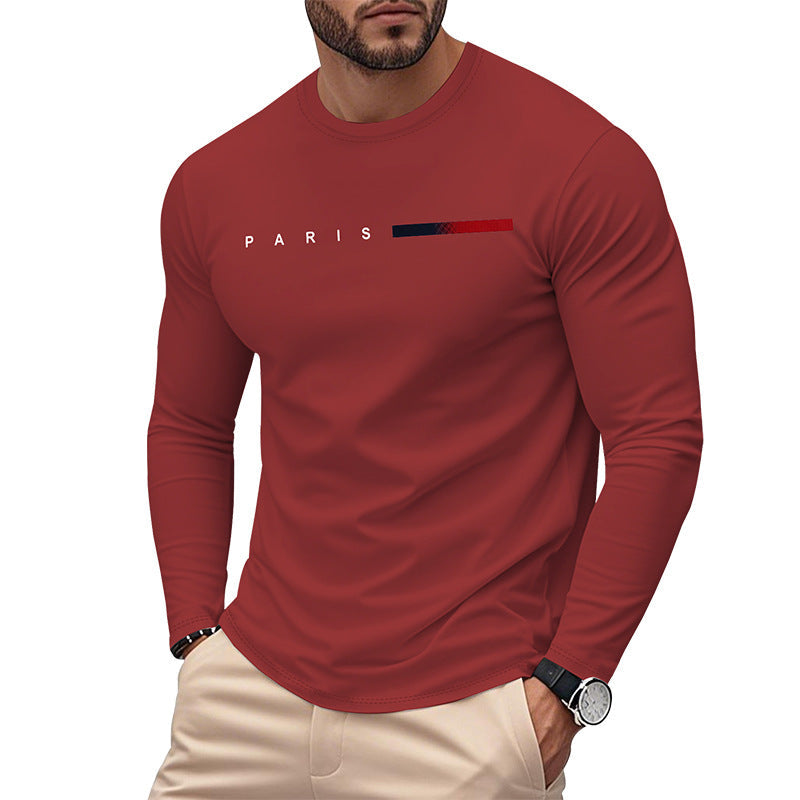 Men's Long Sleeve T-Shirt with Modern Paris Print and Elastic Hem Lune London