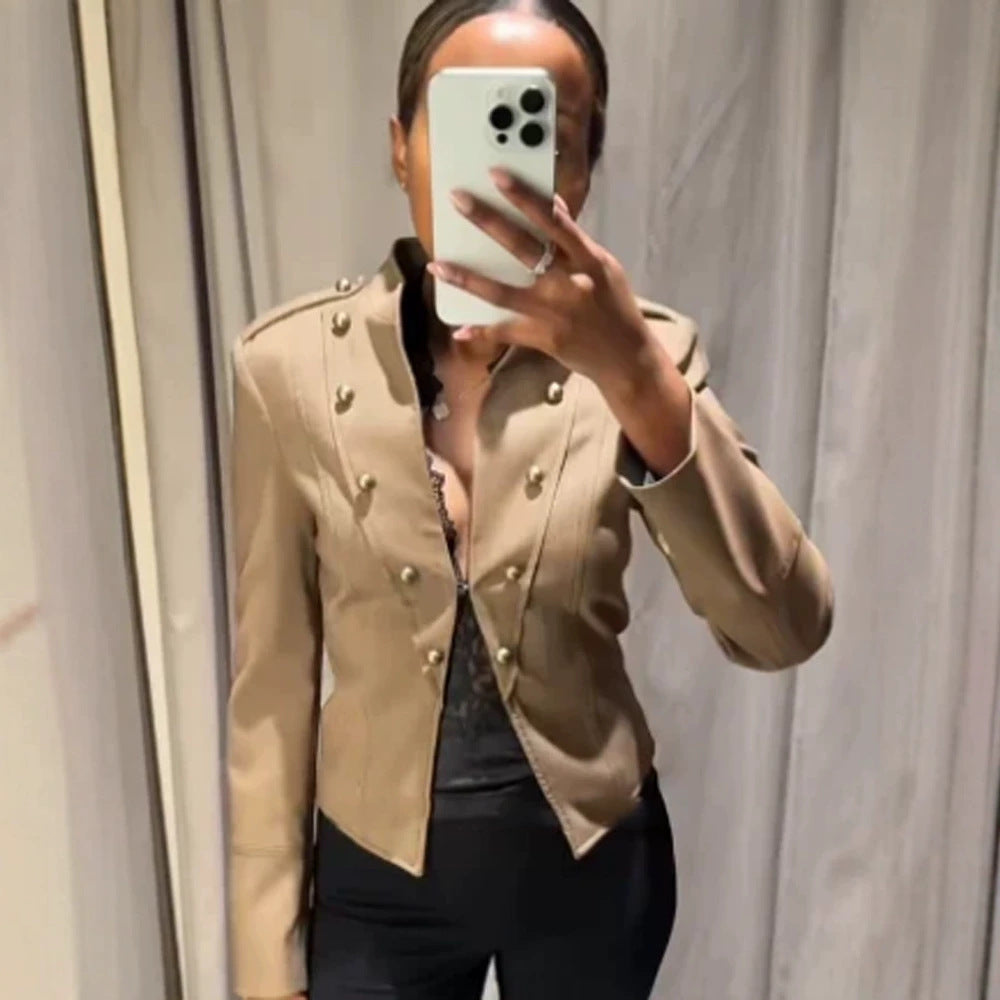 Ladies short blazer in military style with double-breasted decorative buttons Amarae