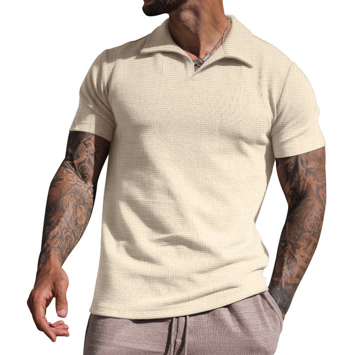 Men's Short Sleeve Polo with Textured Design and Modern Collar Lune London