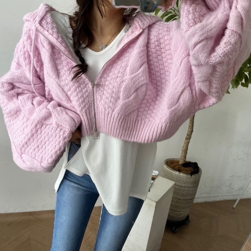 Lune London women's cable knit cropped hoodie