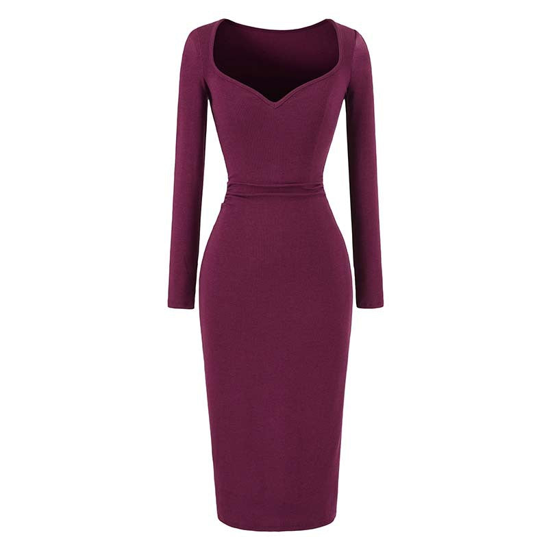 Ladies fitted midi dress with heart-shaped neckline and long sleeves Amarae