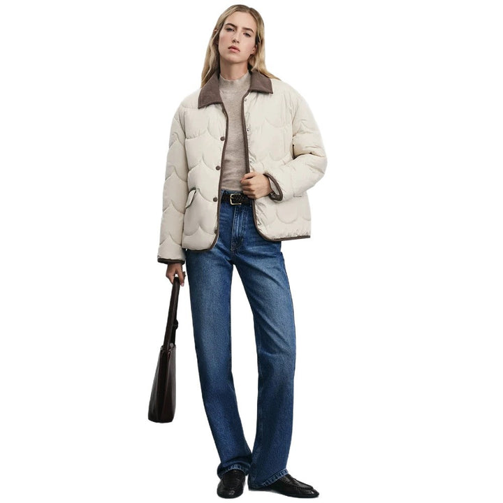 Women's quilted short jacket with wave quilting and cord collar Amarae