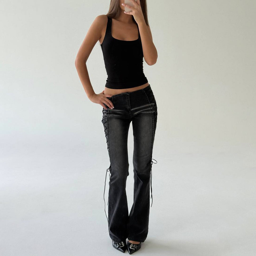 Flared jeans for women with a chic and stylish innovative lace-up design