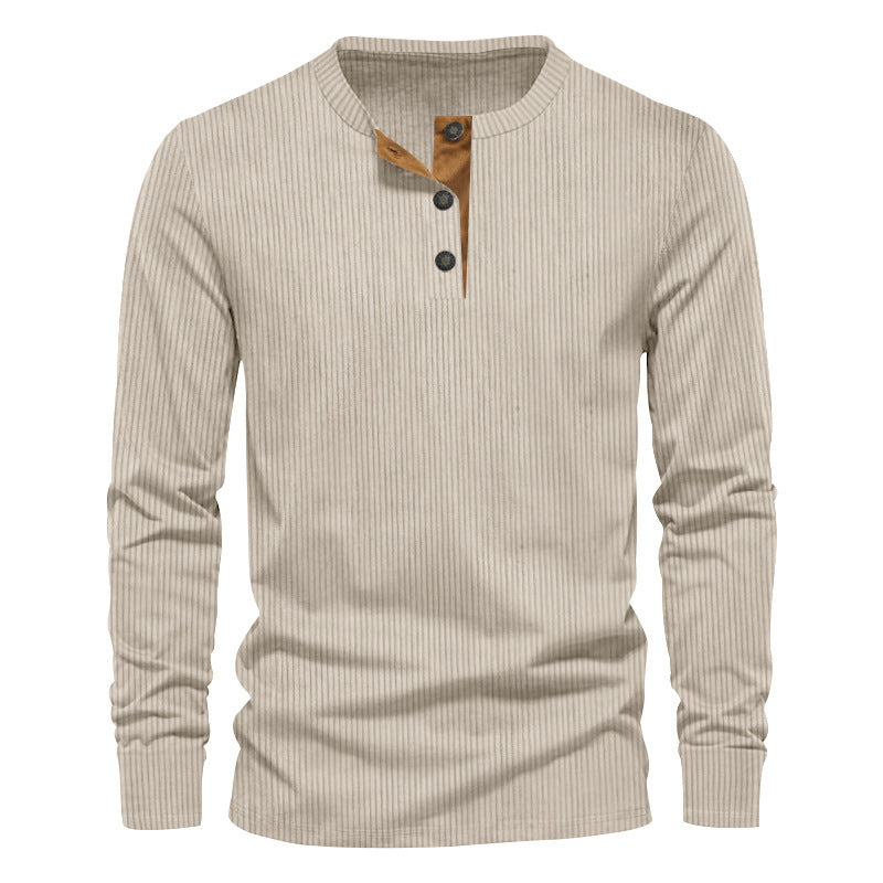 Men's Casual Long Sleeve Henley Shirt with Textured Ribbed Design and Trendy Button Details Lune London