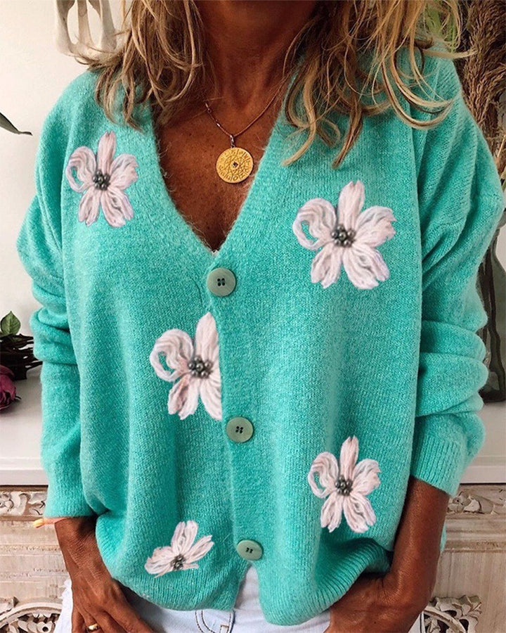 Ladies Playful Cardigan with Floral Pattern Lune London