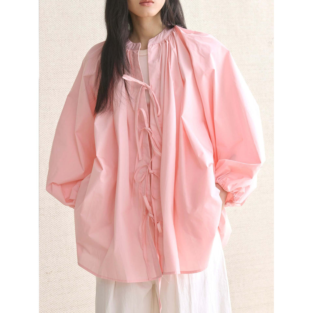 Women's Wide Cape Blouse Top with Ties and Gatherings Amarae
