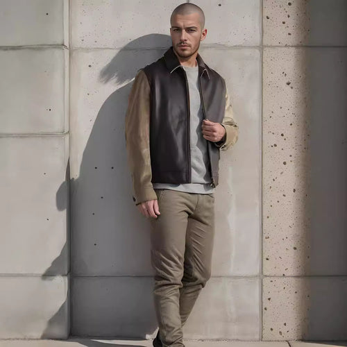 Trendy men’s jacket in a blend of materials with practical pockets and high collar Amarae